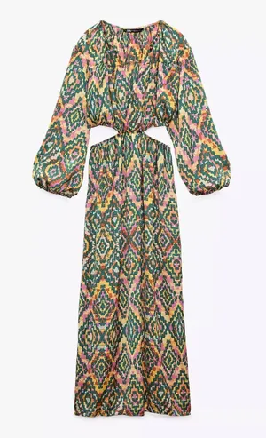 Zara Printed Cutout Bohemian Maxi Dress, Size XS thumbnail 1