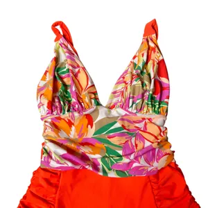 Source Unknown New Womens Swimsuit S/M Floral One Piece Ruched Orange Accents Pool Beach‎ thumbnail 4