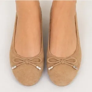 Ralph Lauren Womens Flats Size 5B Camel Jayna Ballet Bow Slip On Leather Ballet thumbnail 7