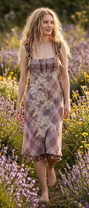 Free People Femme Grunge 90s Y2K Morning Dew Plaid Floral Midi Slip Dress XL thumbnail 1