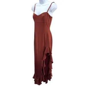 Nookie Sasha Gown Mocha Leg Slit Ruffle Satin Maxi‎ Dress Size XS Formal Glam thumbnail 2
