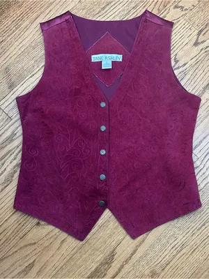 VTG 80’s 90’s Jane Ashley Burgundy Leather Satin Snap Front Vest BOHO Size S thumbnail 11
