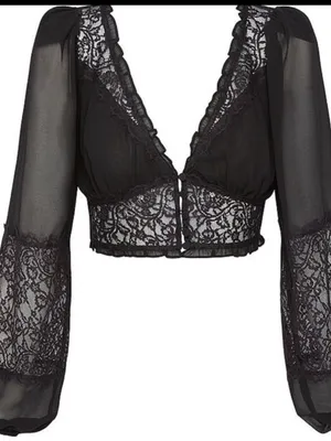 NWT For Love & Lemons Black Lace Freya Blouse top size XS thumbnail 1
