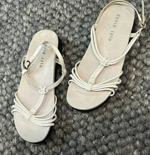 David Tate Cream Strappy Leather Flat Sandals Size 7 thumbnail 1