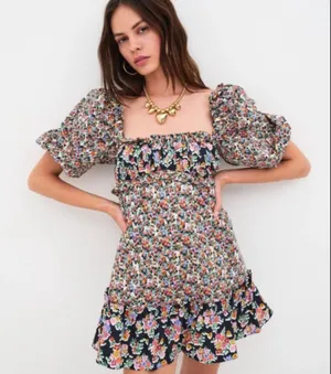 For love & Lemons size large nwt Hudson mini dress Chic Floral ruffle black thumbnail 1