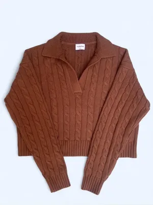 Aritzia Sunday Best Cable Knit Cropped Sweater Brown Luxury Capsule Wardrobe S thumbnail 3