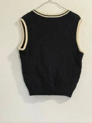 Brandy Melville John Galt Navy Blue & White Striped Cable Knit Sweater Vest S thumbnail 3