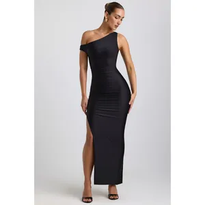 Oh Polly Akeeva Ruched Asymmetric One-Shoulder Maxi Dress NWT | Sz‎ 6 | Black thumbnail 4