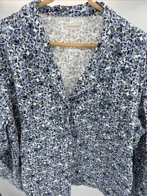 Garnet Hill Blue Green Floral Pajama set organic cotton long sleeve pants L/XL thumbnail 11