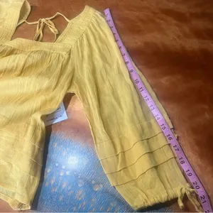New O'Neill Yellow peasant top 3/4 Sleeve Blouse tie back cotton gauze xs thumbnail 8