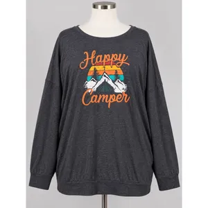 Happy Camper Graphic Sweatshirt Charcoal Grey Long Sleeve XXL Camping Hiking thumbnail 2