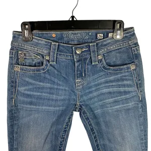 New Miss Me Jeans Womens Sz 26 Signature Skinny Denim Embroidered‎ Cross Pockets thumbnail 3