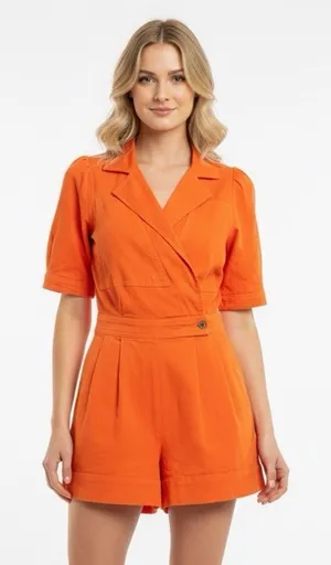Day + Moon Stylish Orange Wrap denim Romper size small thumbnail 1