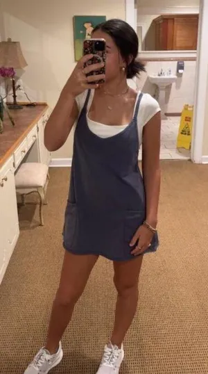 FREE PEOPLE Movement Hot Shot Mini Dress in Blue Indigo Size Large thumbnail 11