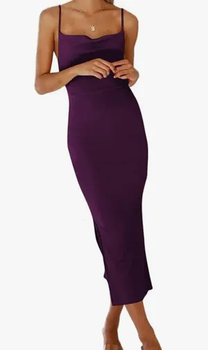 Amazon Cowl Neck Purple Midi Dress thumbnail 1