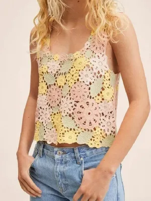 Pastel Crocheted Tank Top Pink Size M thumbnail 1