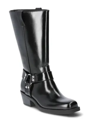 Time and Tru Womens Boots Size 8.5 Black Knee High Harness Riding Moto Western thumbnail 1