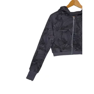 Buff Bunny Collection Cropped Zip Up Hoodie Charcoal Leaf Print Athleisure‎ M thumbnail 6