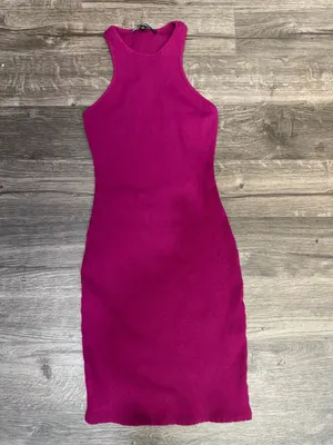 Lulus Magenta Ribbed Racerback Bodycon Midi Dress Size thumbnail 2