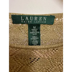 Lauren Ralph Lauren‎ Gold Metallic Pointelle Knit Crochet Sweater Top Womens M thumbnail 4