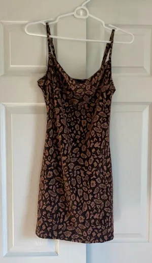 NWT Forever 21 brown and black mini cheetah print mini slip cowl dress thumbnail 1