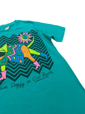 Hanes Teal Graphic Dog Print Vintage 1989 Tee Shirt M. Stewart Large Women's thumbnail 5