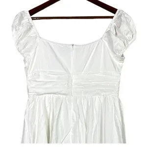 NWT Cider Linen Blend Ruched Ruffle Square Neck Mini Dress Zip Back Large White thumbnail 6