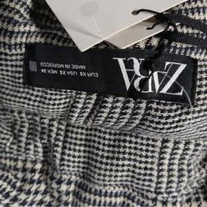 ZARA Womens Cropped Jacket XS Black White Houndstooth Plaid Preppy Chic Academia thumbnail 5