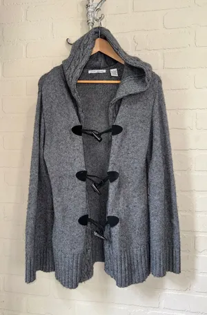 Autumn Cashmere Gray Hooded Toggle Sweater Cardigan cable knit small thumbnail 1