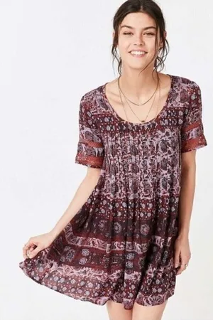 Urban‎ Outfitters UO Ecote Amethyst Ivory Pintucked Frock Mini Dress XS thumbnail 1