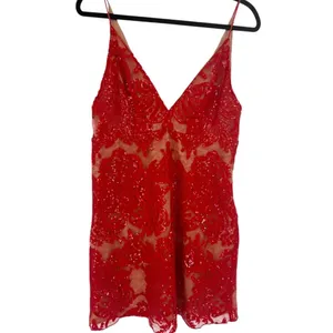 NWT Free People Night Shimmers Mini Dress Red Lace Sequin V Neck Size 10 Glam thumbnail 5