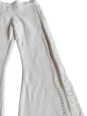LoveShackFancy White Toro Crochet Flare Pants Wide Leg Pointelle X-Small Women's thumbnail 11