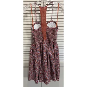 American Rag Floral Adj Straps Mini Sundress Size M Halter Crochet Molded Cups thumbnail 5