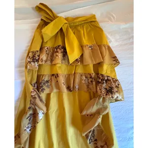CQ by CQ Maxi Skirt Womens Size M Mustard Yellow Floral Ruffles High Low Boho thumbnail 6