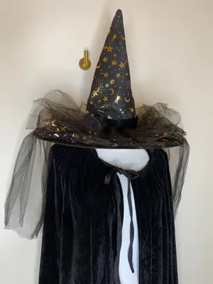 Witch Hat Black Gold Celestial Moon Star OSFA Costume Halloween thumbnail 2