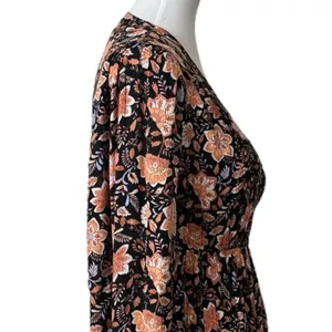 Billabong New Blouson Dress Deep V-neck Long Sleeve Black Floral Women’s Size M thumbnail 8