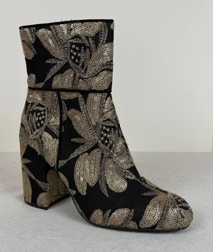 Steve Madden Black and Gold Embroidered Sequin Floral Boots Size 9 thumbnail 1