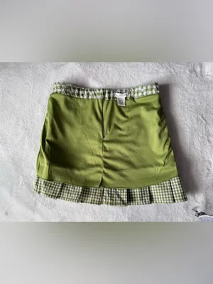 KIRIOUS Green Gingham Eyelet Mini Skirt Ruffle Hem Cottagecore thumbnail 6