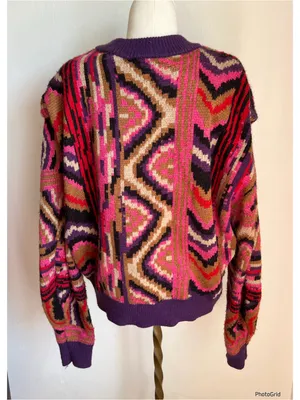 Farm Rio Patches Stripe Sweater Medium thumbnail 5