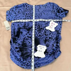 NWT Thomas & Olivia szS Lustry lavender SS leopard print studded rouched Tshirt thumbnail 11