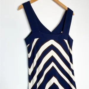 Milly of New York Navy Blue Cream Brown Silk Cashmere Sweater Dress Womens M thumbnail 4