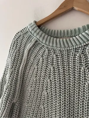 Free People Cameo Green Amy Cotton Sweater Tee Chunky Knit thumbnail 4