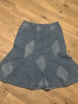 Studio West Two-Tone Denim Paneled A-Line Skirt xl thumbnail 3