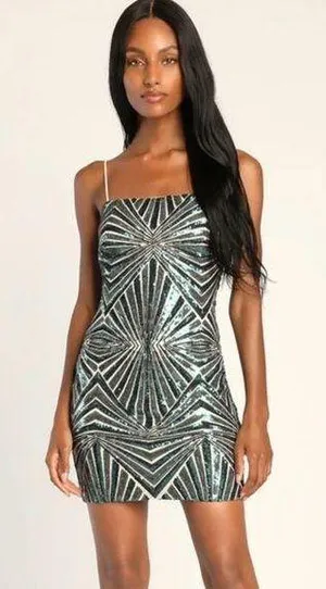 Lulu’S Lost In Your Eyes Teal Sequin Bodycon Mini Dress thumbnail 1