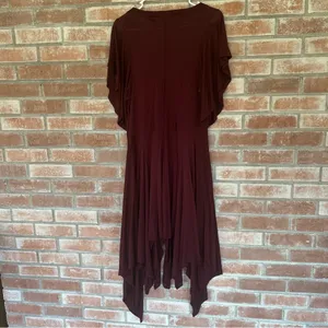 Free People Beach Asymmetrical Midi Dress Flutter Sleeves Women’s Small Maroon thumbnail 7