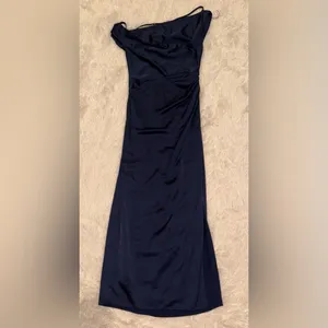NEW Significant Other Alyssa Pleated One-Shoulder Draped Satin navy Gown Sz 6 thumbnail 3