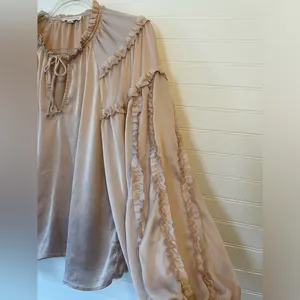 Chelsea & Violet Ruffle Boho Champagne Tan Blouse thumbnail 4