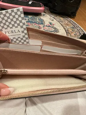 Furla Babylon Moonstone Tan pink leather and viscose zippered wallet. thumbnail 4
