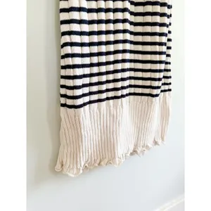 Zara | Striped Ribbed Knit Midi Dress Scalloped‎ Hem| Sz XS thumbnail 9