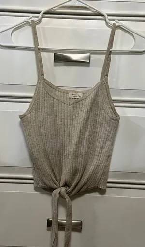 Harper Heritage Ribbed Tie-Front Camisole in Light Taupe thumbnail 1